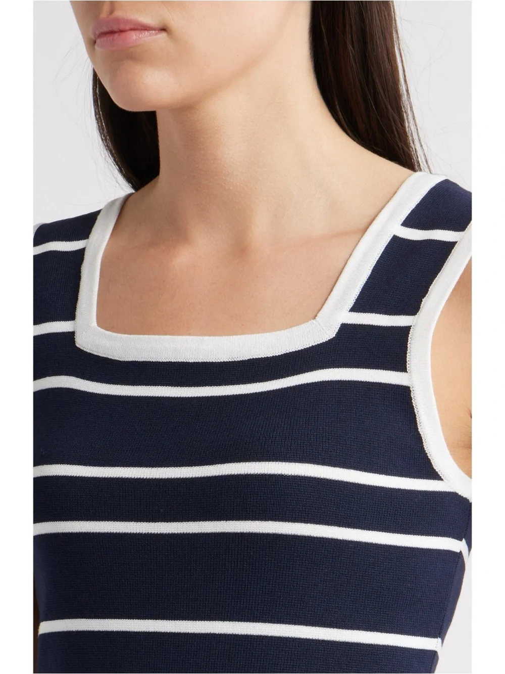 Zoe and Claire Mixed Media Sleeveless Midi Dress in Navy Blue and White - Picture 4 of 11